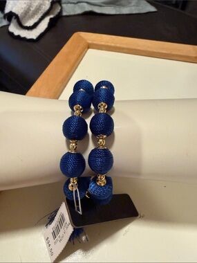 J. Crew Factory Navy Bead Stretch Bracelet with Gold Beads